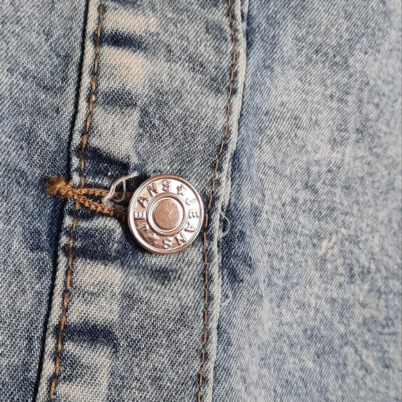 Denim Midi Skirt Ruffle Button Down Tie Peasant Cottage Coastal Cowgirl - Picture 5 of 6